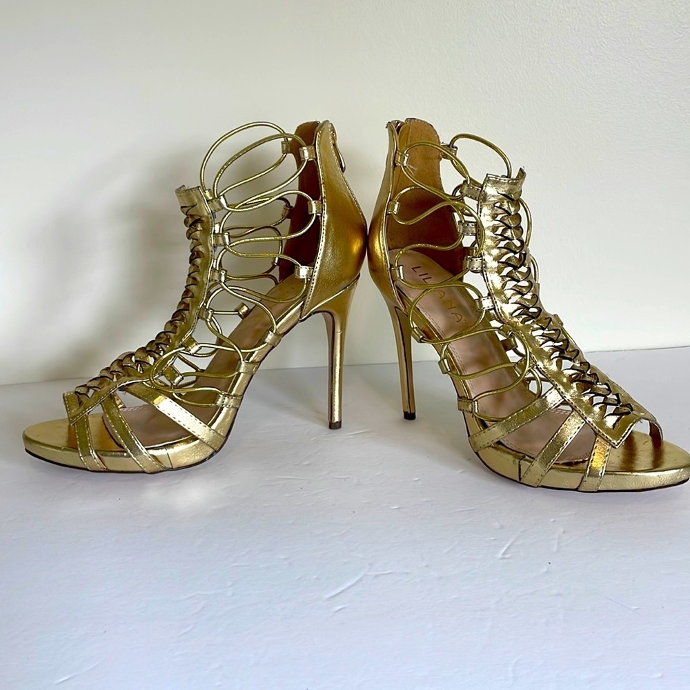 Liliana Gold Sexy Stiletto Heels. Size 10
